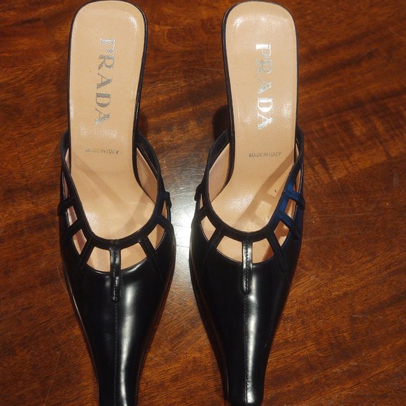 Prada Vero Cuoio Black Kitten Mules - size 37.5 - Excellent Condition - Picture 1 of 2